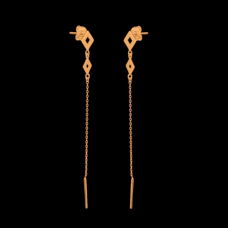 Złote Kolczyki Sztyfty Romby Wiszący Łańcuszek