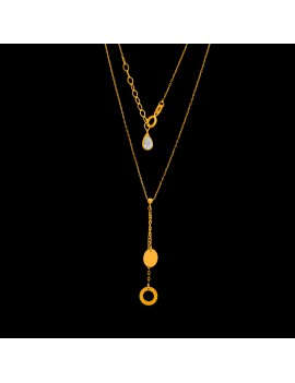 Goldene Damen Halskette 585 14k Gold Gelbgold Kette mit Anhänger Y-Kette Kreis Kugel Zirkonia Gravur