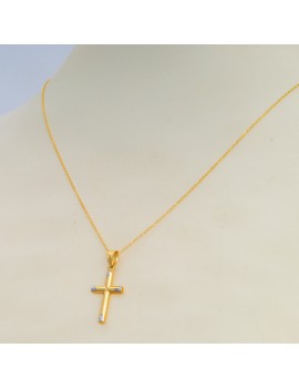 Złoty Komplet Łańcuszek + Krzyżyk Chrzest Komunia Grawer