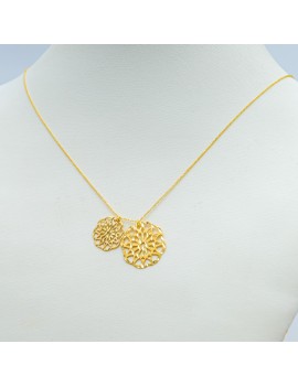 Złoty Naszyjnik Celebrytka Mandala Kwiat Grawer