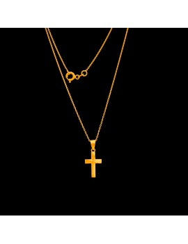 Złoty Komplet Łańcuszek + Krzyżyk Chrzest Komunia Grawer