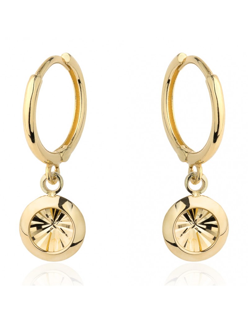 Kolczyki złote wiszące kółko z diamentowaniem