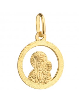 Złoty medalik Matka Boska z dzieciątkiem w diamentowanym kole
