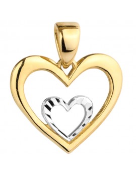 Zawieszka złote serce z serduszkiem diamentowanym z białego złota w środku