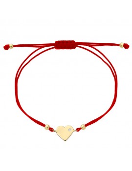 Bransoletka złote serce z cyrkonią na czerwonym sznurku