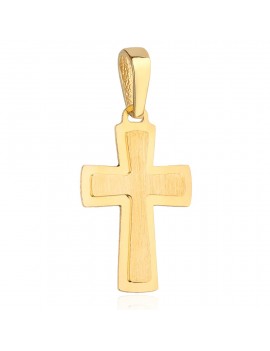 Krzyżyk złoty z satynowym środkiem i błyszczącą oprawą