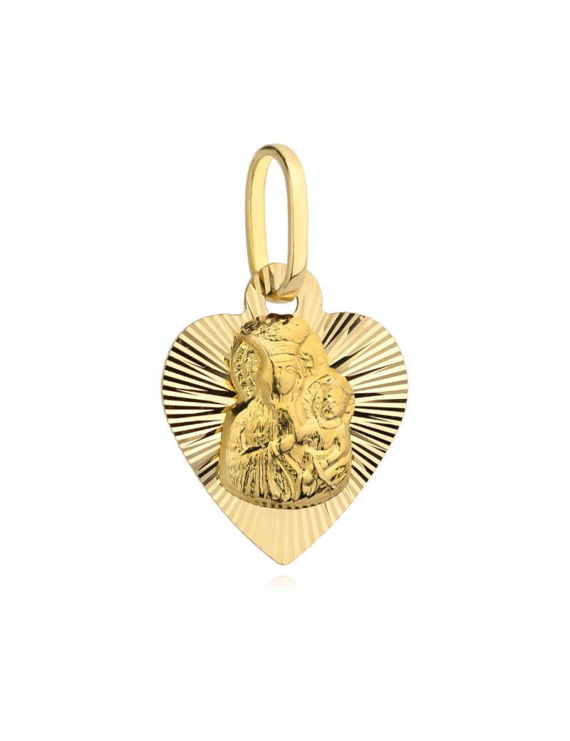 Medalik Matka Boska Częstochowska w diamentowanym serduszku