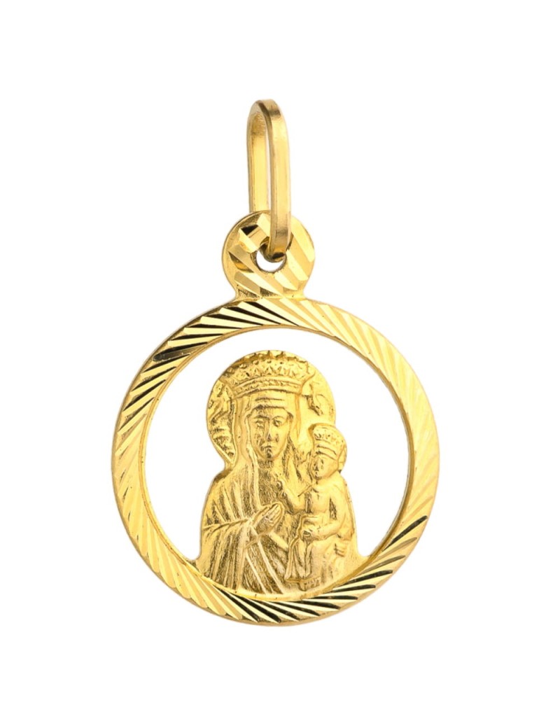 Medalik złoty Matka Boska z Dzieciątkiem Jezus diamentowe koło pr. 585 zawieszka