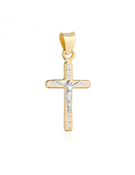 Krzyżyk złoty wysadzany cyrkoniami z Jezusem
