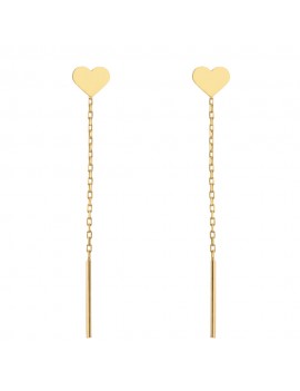 Kolczyki przewlekane złote serce super lekkie