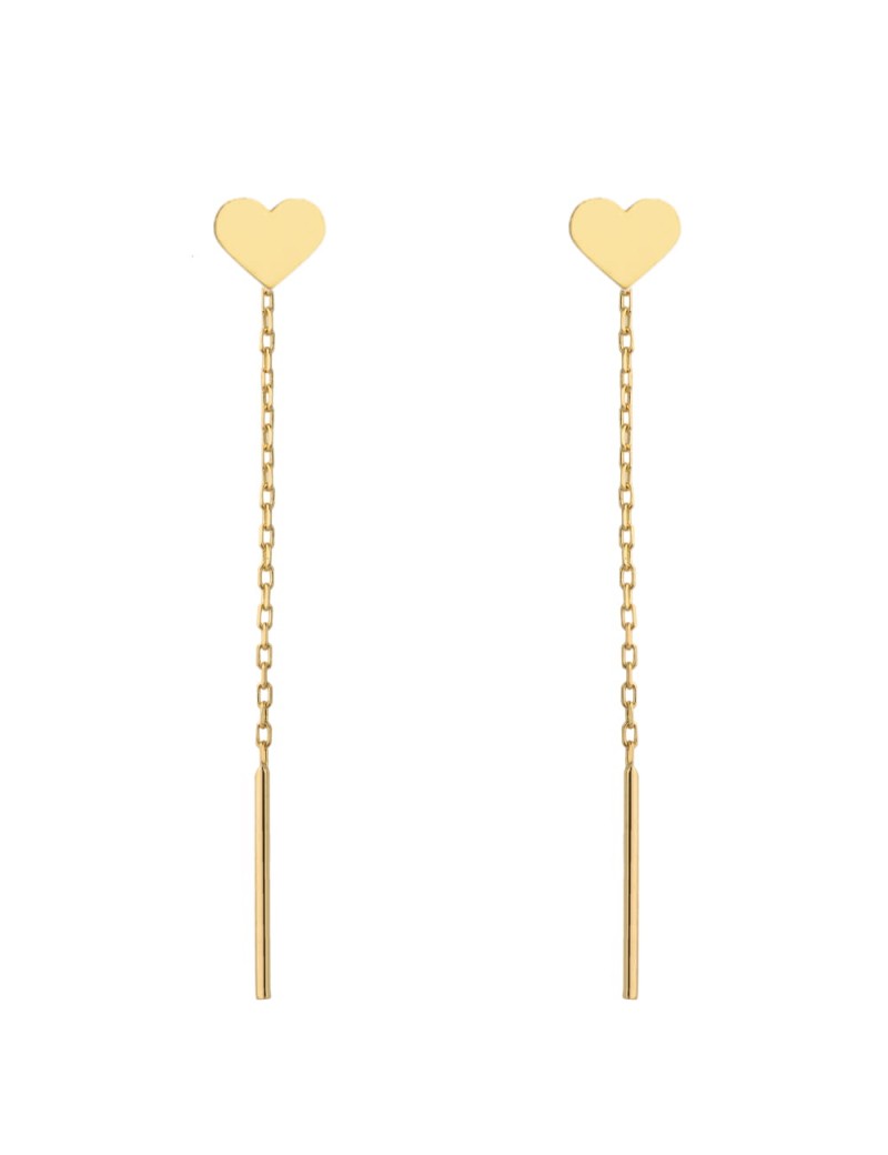 Kolczyki przewlekane złote serce super lekkie