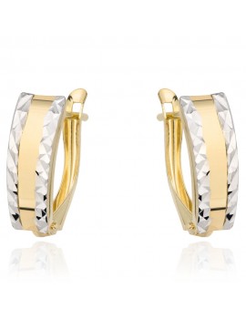 Kolczyki złote z diamentowanymi brzegami i gładkim środkiem