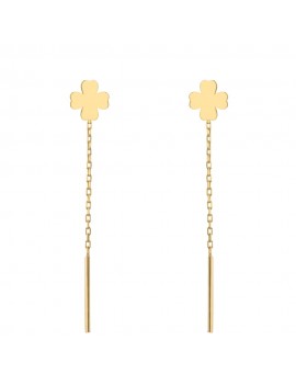 Kolczyki przewlekane złote pełne koniczynki