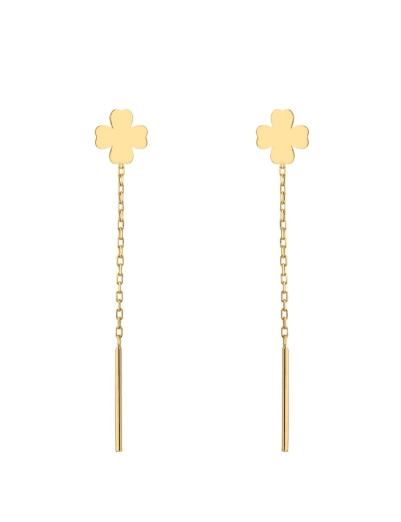 Kolczyki przewlekane złote pełne koniczynki