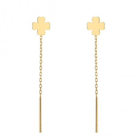 Kolczyki przewlekane złote pełne koniczynki