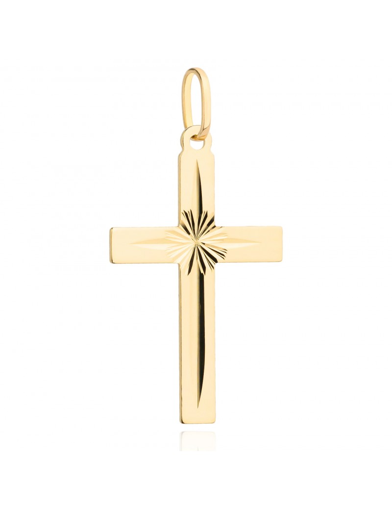 Krzyżyk złoty z diamentowaniem na środku