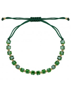 Bransoletka ze szmaragdowymi kamieniami holo na zielonym sznurku