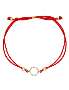 Bransoletka ring wysadzany cyrkoniami na czerwonym sznurku