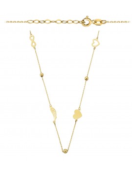 Naszyjnik nieskończoność gładkie kulki, skrzydło Anioła, serca pełne i kontur