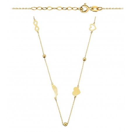 Naszyjnik nieskończoność gładkie kulki, skrzydło Anioła, serca pełne i kontur