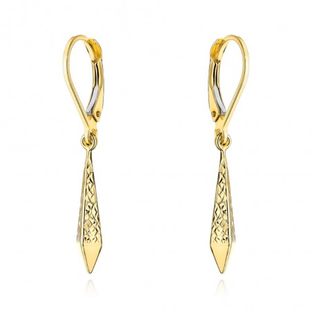 Kolczyki złote romby z diamentowaniem