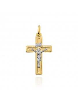 Krzyżyk złoty błyszczący z ukrzyżowanym Jezusem w białym złocie