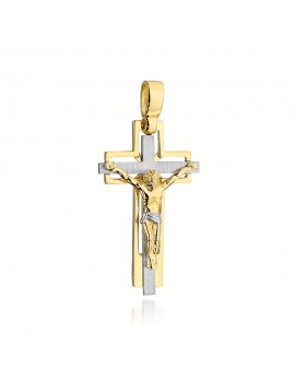 Krzyżyk złoty z Jezusem i satynowaniem w białym złocie