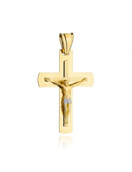 Krzyż złoty zdobiony satynowaniem z Jezusem