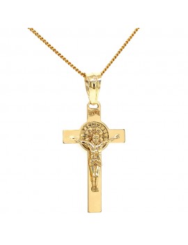 Złoty krzyżyk z Jezusem benedyktyński