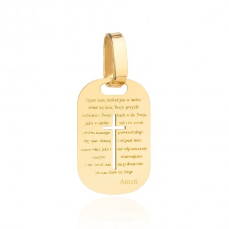 Medalik złoty z krzyżem i modlitwą Ojcze Nasz na blaszce