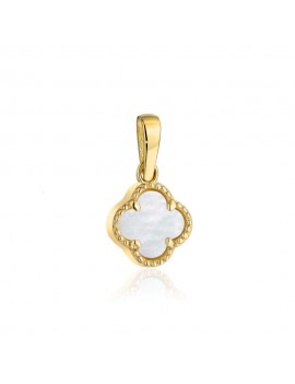 Zawieszka złota koniczynka z masą perłową 8 mm