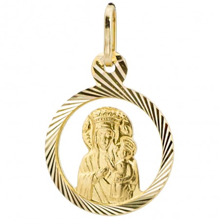 Medalik złoty Matka Boska z Dzieciątkiem Jezus diamentowe koło pr. 585 zawieszka