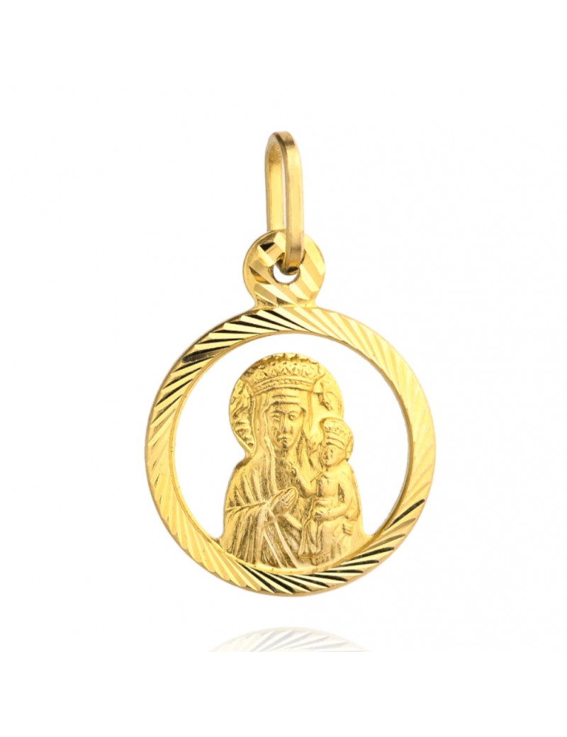 Medalik złoty Matka Boska z Dzieciątkiem Jezus diamentowe koło pr. 585 zawieszka