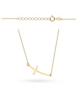 Naszyjnik złoty z zaokrąglonym krzyżykiem w poprzek