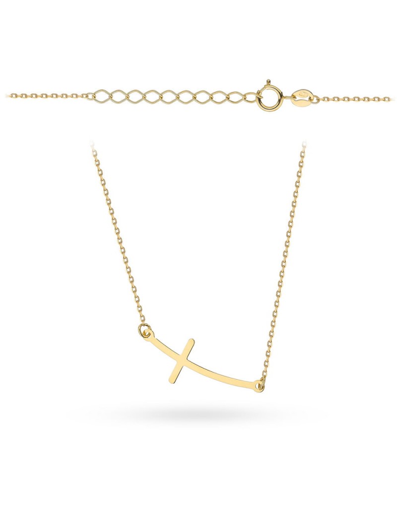 Naszyjnik złoty z zaokrąglonym krzyżykiem w poprzek