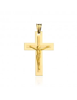 Krzyżyk złoty z Jezusem zdobiony satynowaniem mniejszy