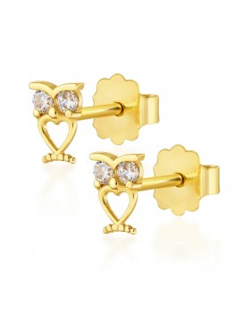 Kolczyki złote sówki z serduszkiem i z cyrkoniami