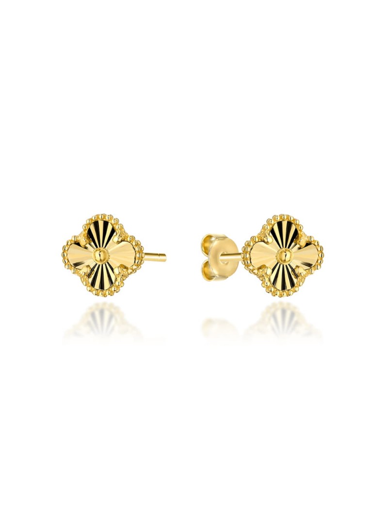 Kolczyki złote diamentowana koniczynka 8 mm