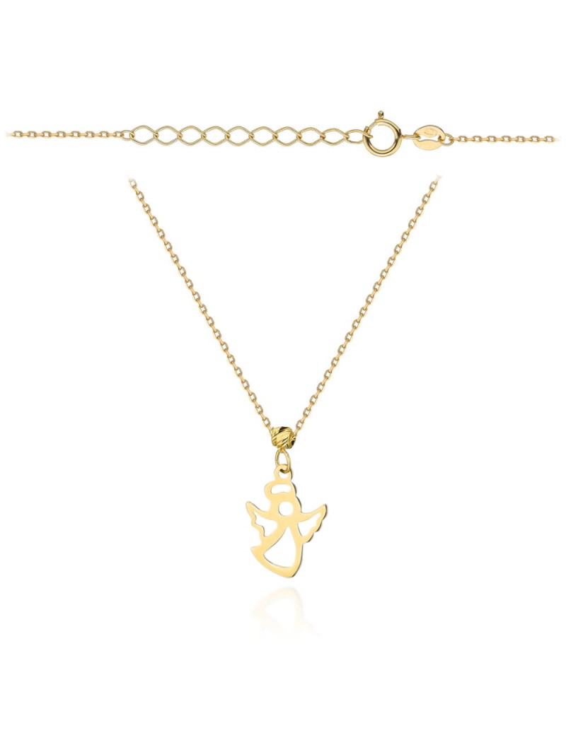 Naszyjnik złoty aniołek i diamentowana kulka super lekki