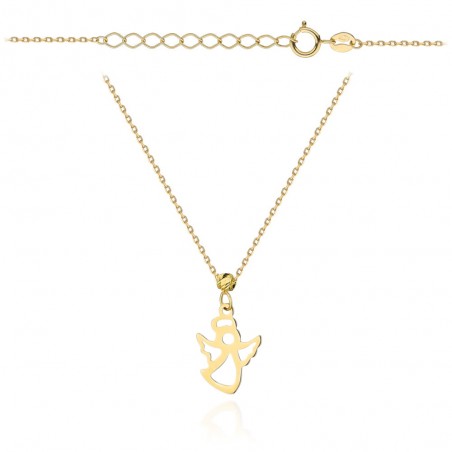 Naszyjnik złoty aniołek i diamentowana kulka super lekki