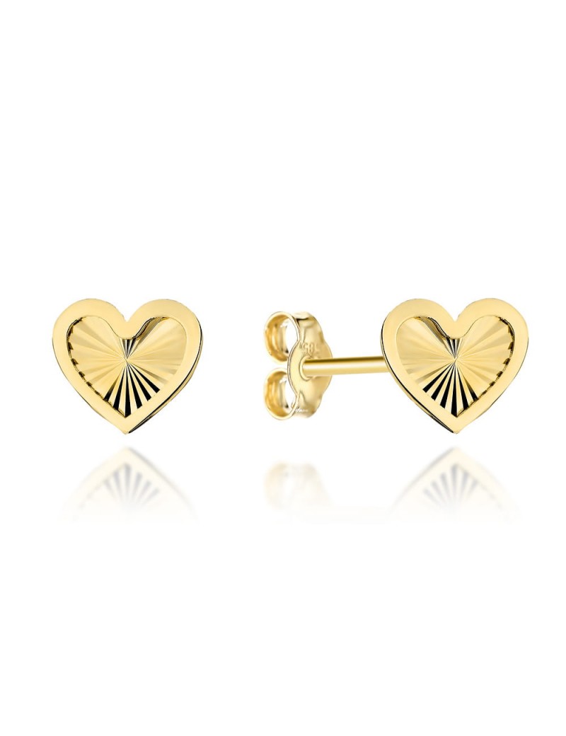 Kolczyki złote diamentowane serduszka w gładkiej oprawie