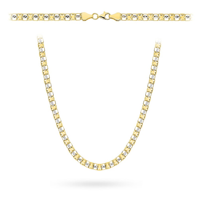 Naszyjnik złoty z kolekcji "PIATTO" w dwóch kolorach złota zdobiony diamentowaniem