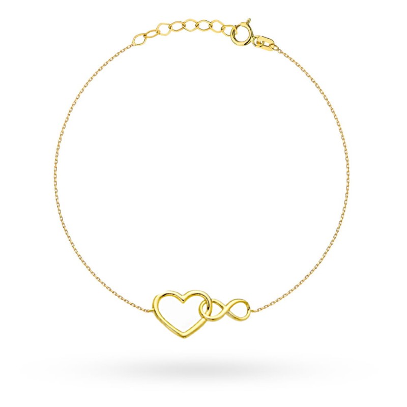 Bransoletka złota serce splecione ze znakiem nieskończoności