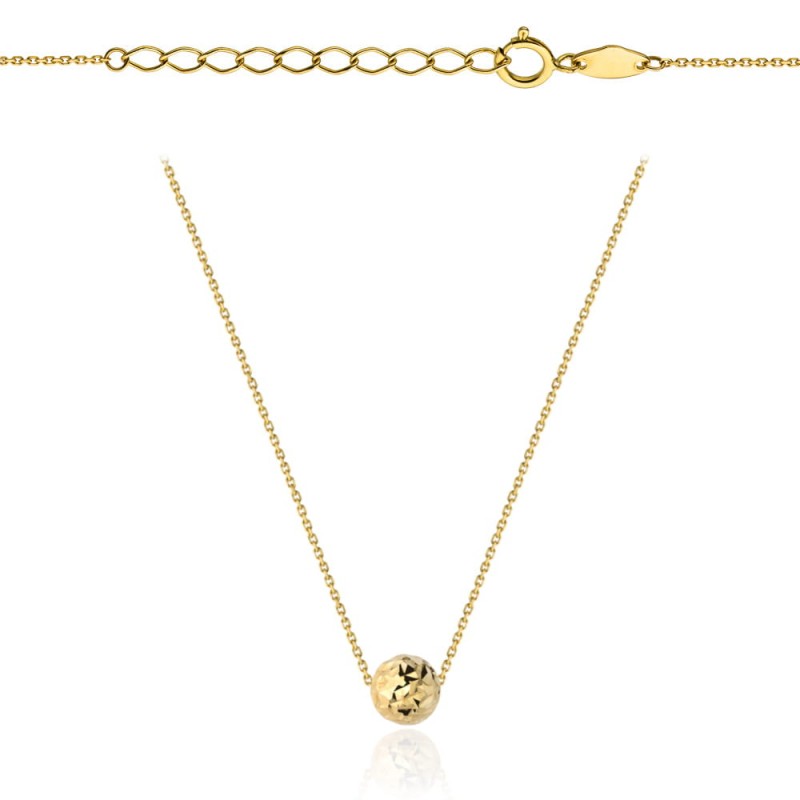 Naszyjnik z diamentowaną złotą kuleczką super lekki 42+3cm