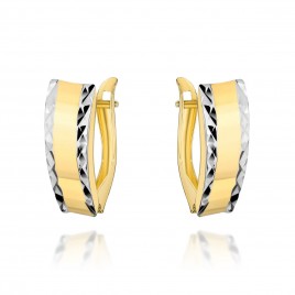 Kolczyki złote z diamentowanymi brzegami i gładkim środkiem pr. 585