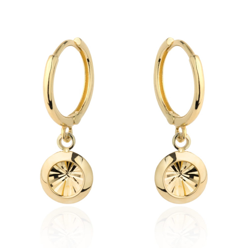 Kolczyki złote wiszące kółko z diamentowaniem