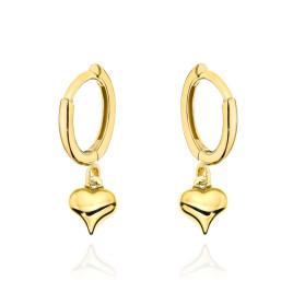 Kolczyki złote kółeczka z jednostronnie diamentowanym sercem