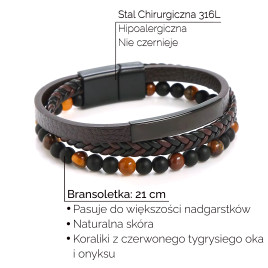Hawaje - Męska Bransoletka Naturalna Skóra Koraliki