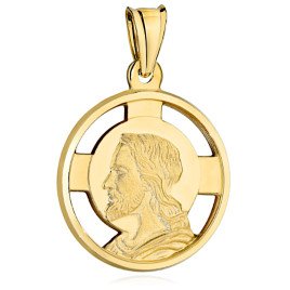 Medalik złoty okrągły wizerunek Jezusa bardzo duży