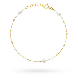 Bransoletka złota z delikatnymi diamentowanymi kuleczkami i perłami